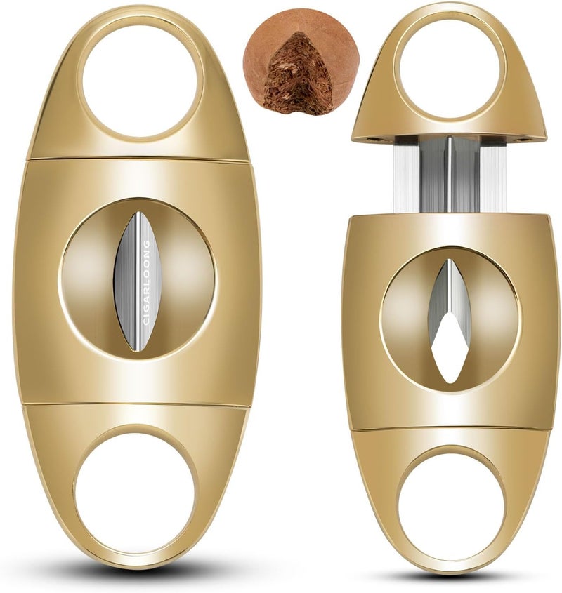hancigar قاطع سيجار من الفولاذ المقاوم للصدأ بتصميم V-cut، قاطع سيجار محمول، قاطعة سيجار هدايا للرجال (ذهبي) - Image 1